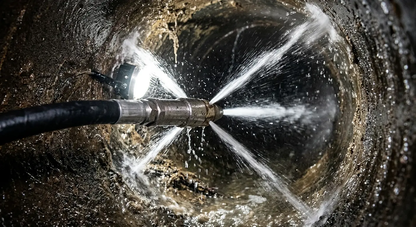 High-pressure hydro jetting nozzle cleaning sewer pipe for Trenchless Sewer Repair in Cedar City